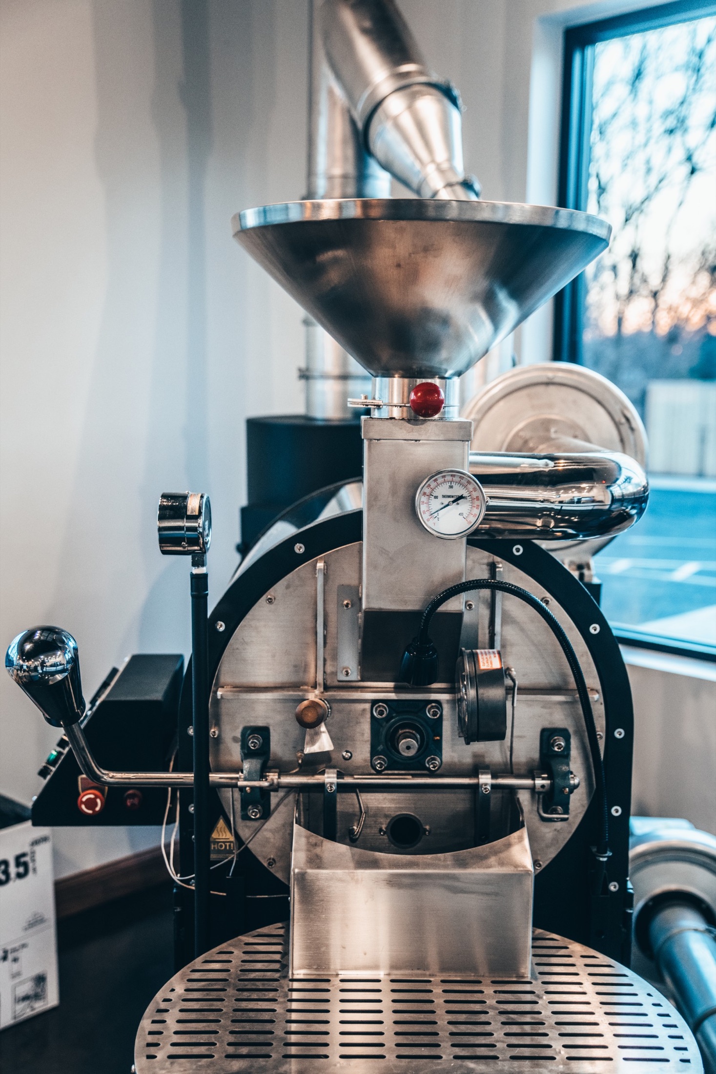 The OpenFlame coffee roaster inside the Midwest City roastery